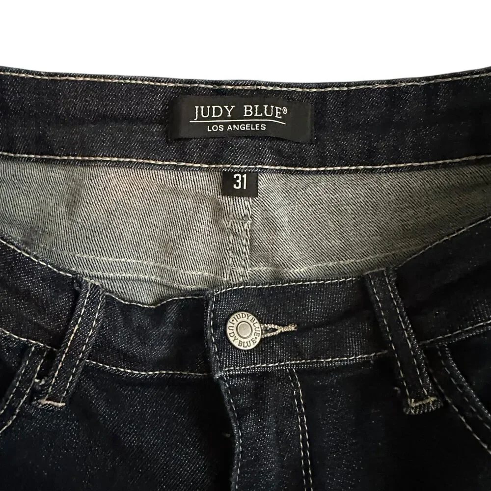 Judy Blue Dark‎ Wash White Thread Stretchy Rolled Hem Denim Jeans Size 31